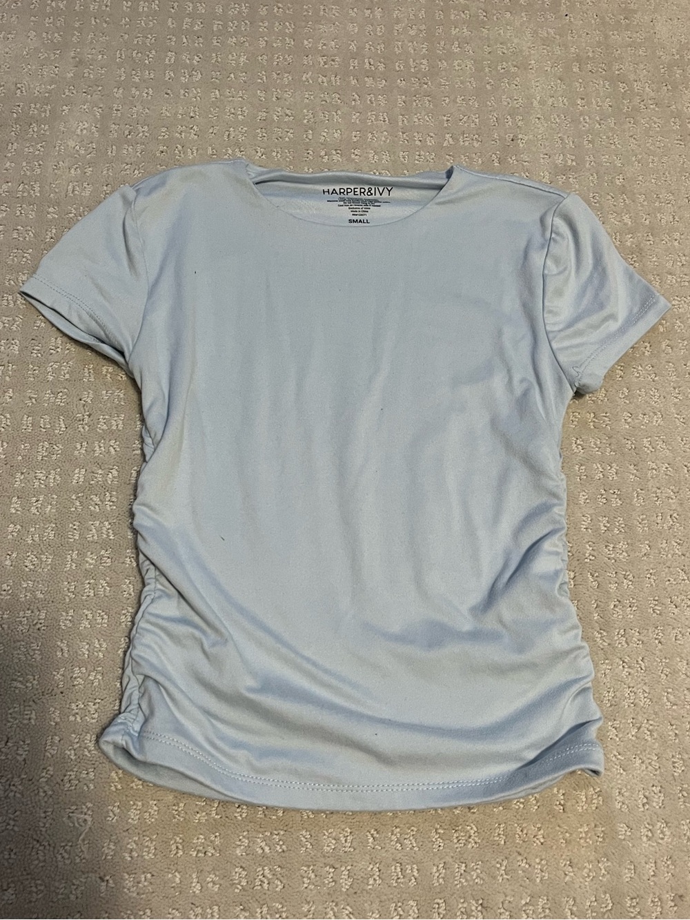 Harper&Ivy Light Blue Short Sleeve Ruched Tee